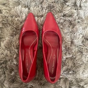 Red stacked heel Zara shoe